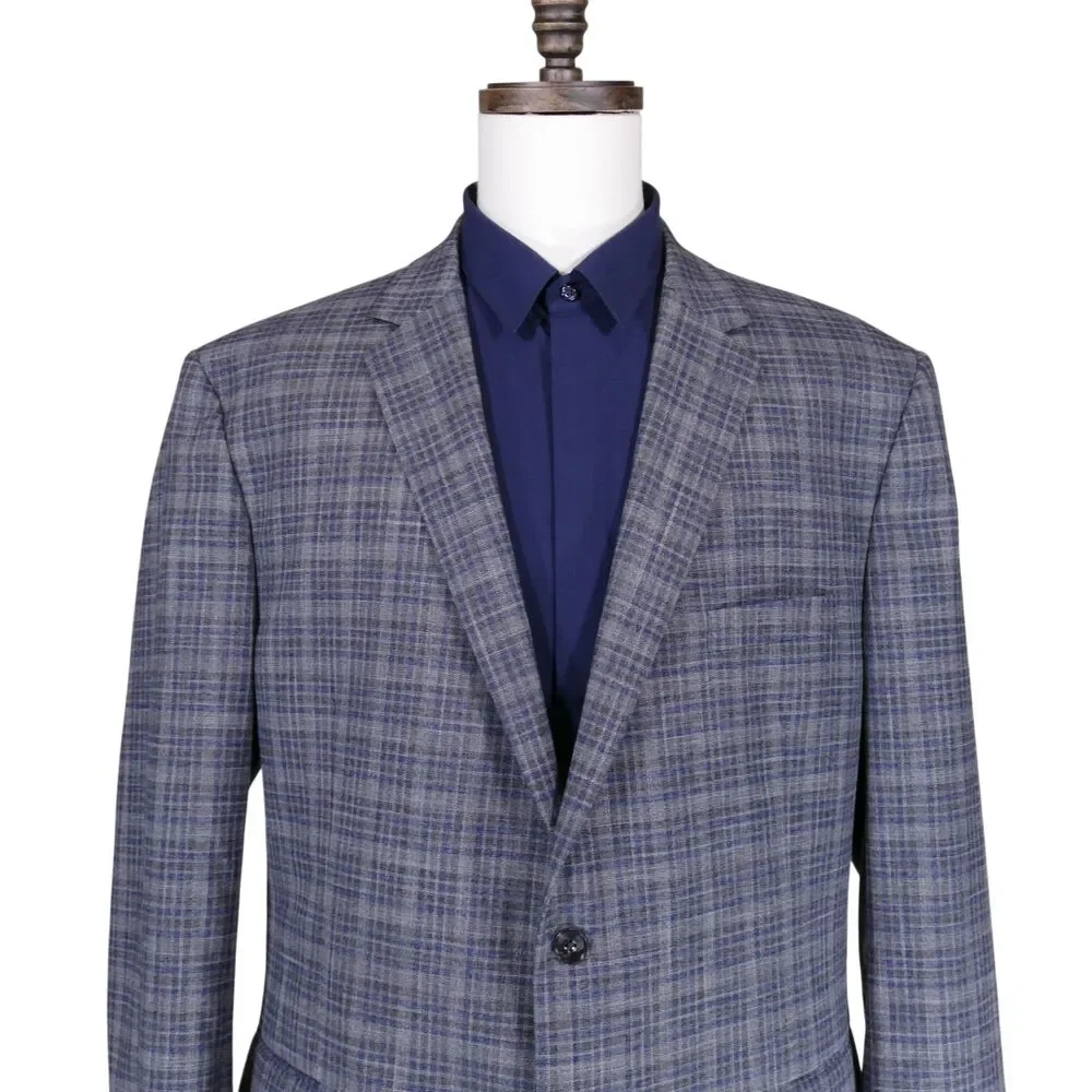 Jos A Bank Sport Coat Blazer Men 48L Traditional Unstructured Gray Blue Plaid